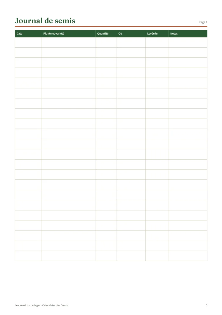 Le carnet du potager à imprimer